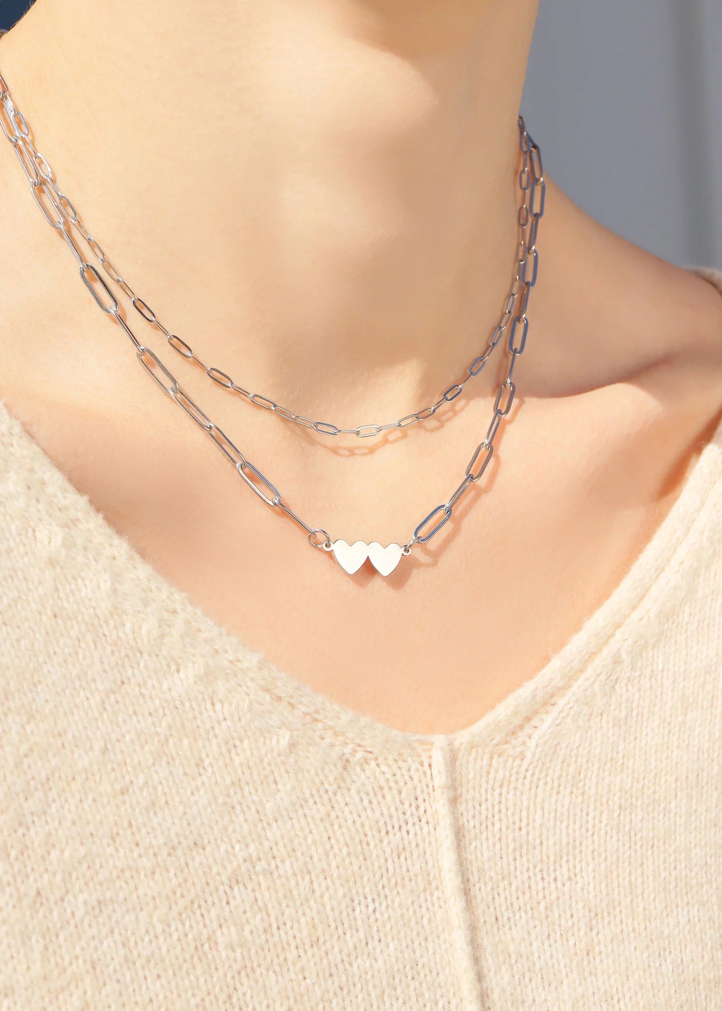 2 Hearts Paperclip Necklace
