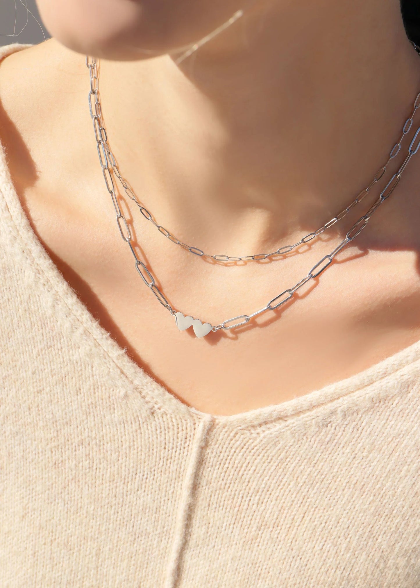 2 Hearts Paperclip Necklace