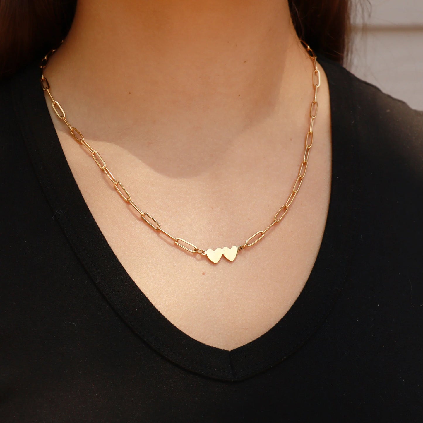 2 Hearts Paperclip Necklace