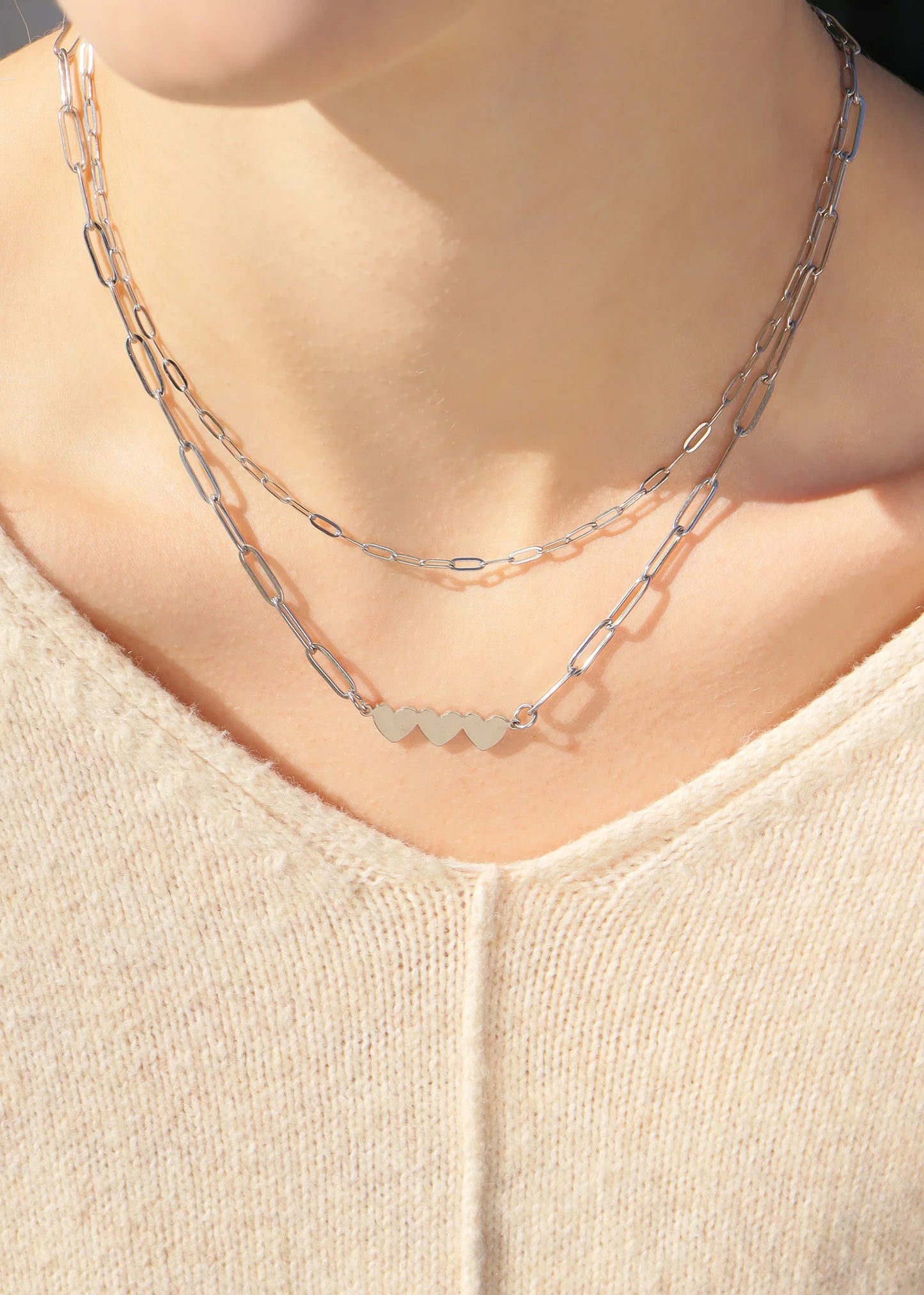 3 Hearts Paperclip Necklace