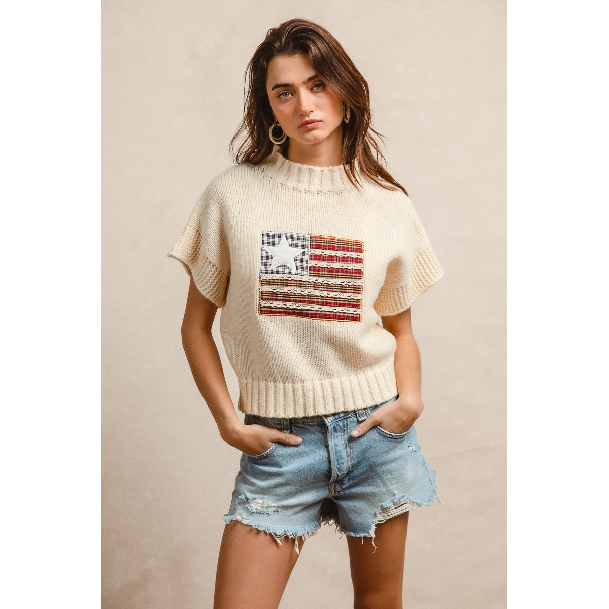 American Flag Patchwork Sweater Top