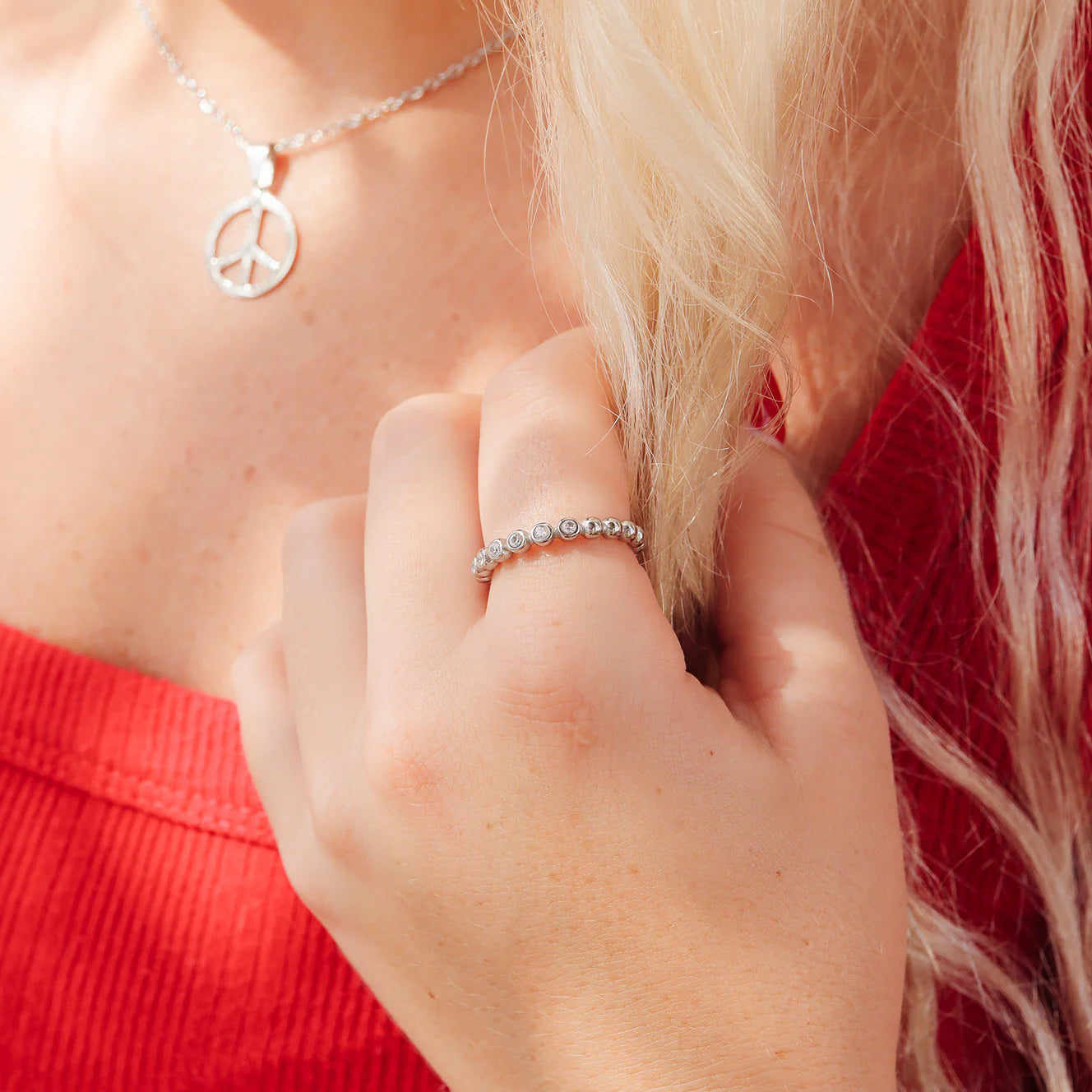 Beaded CZ Stacking Ring