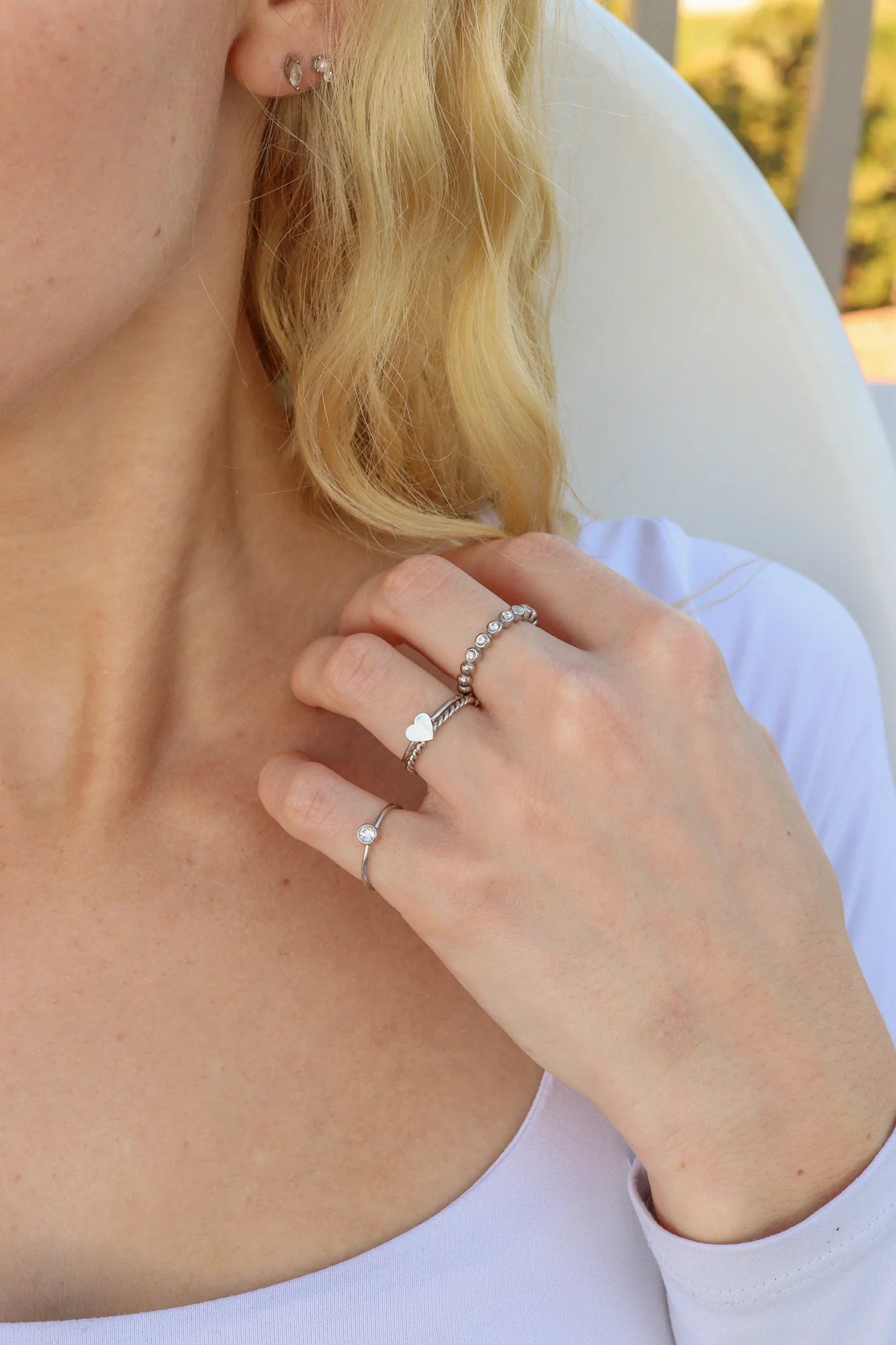 Beaded CZ Stacking Ring