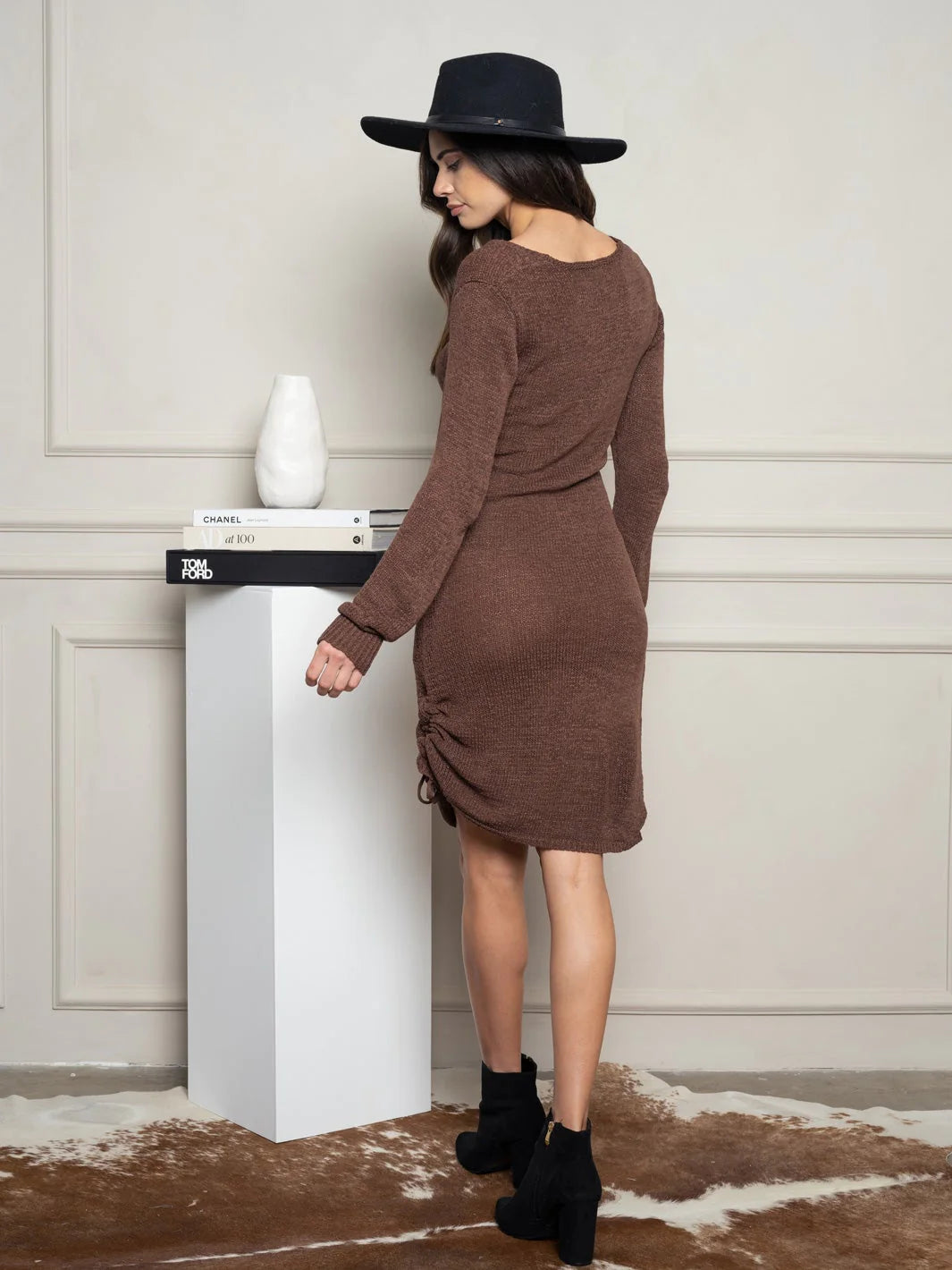 Ruched Midi Sweater Dress