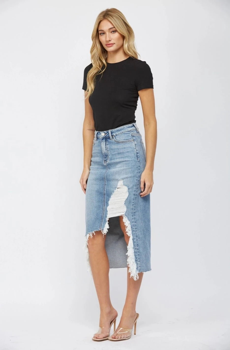 Distressed Denim Skirt