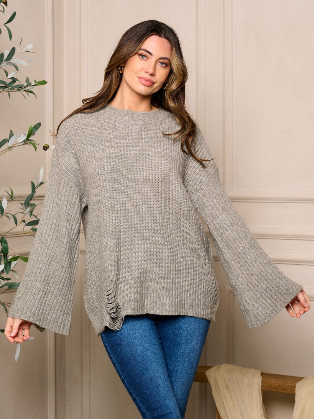 Distressed Bell Sleeve Sweater