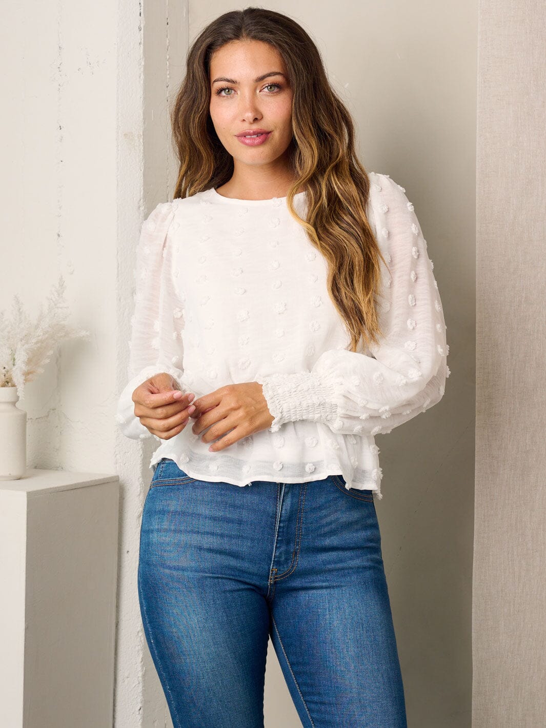 Sheer Sleeve Peplum Blouse