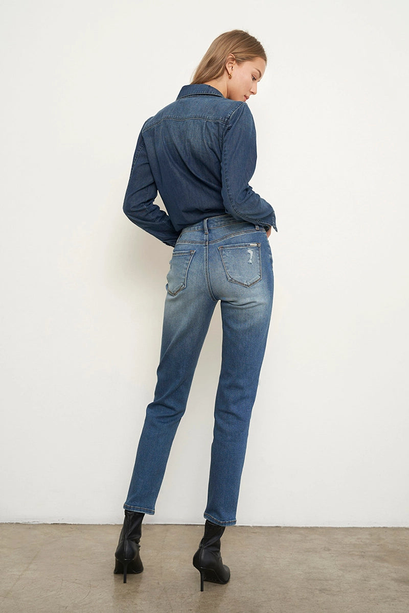 High Rise Ripped Girlfriend Jeans