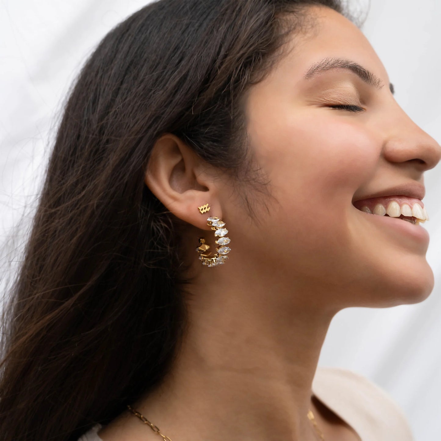 Marquis CZ Stone Hoop Earrings