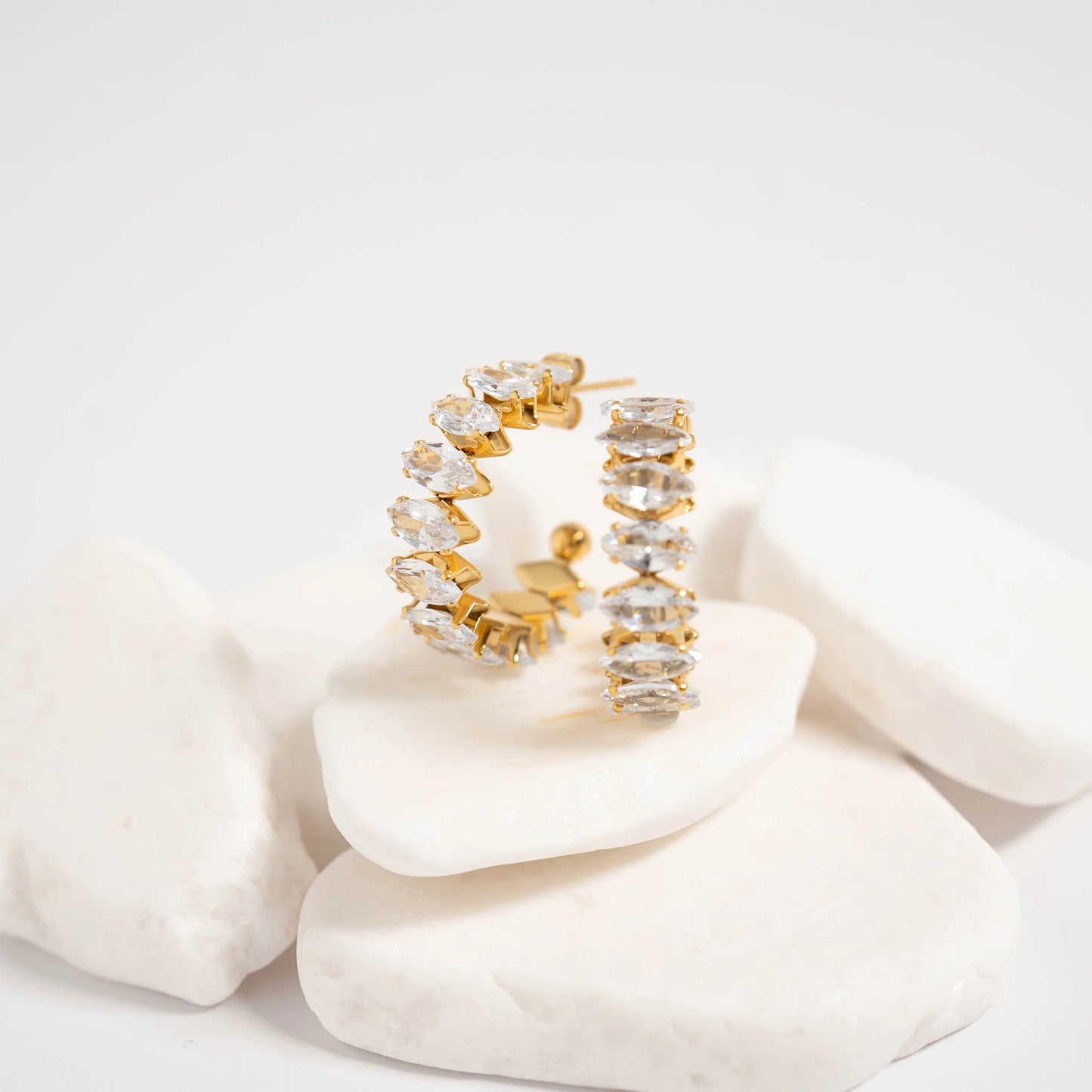 Marquis CZ Stone Hoop Earrings