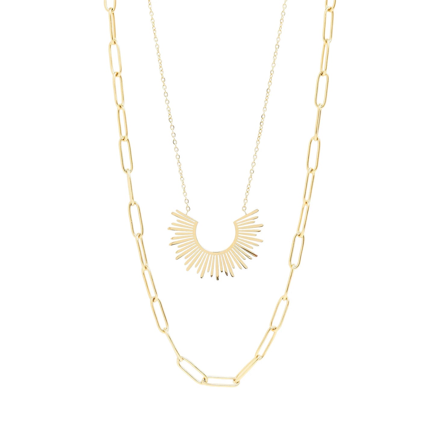 Sunburst Charm & Paperclip Necklace