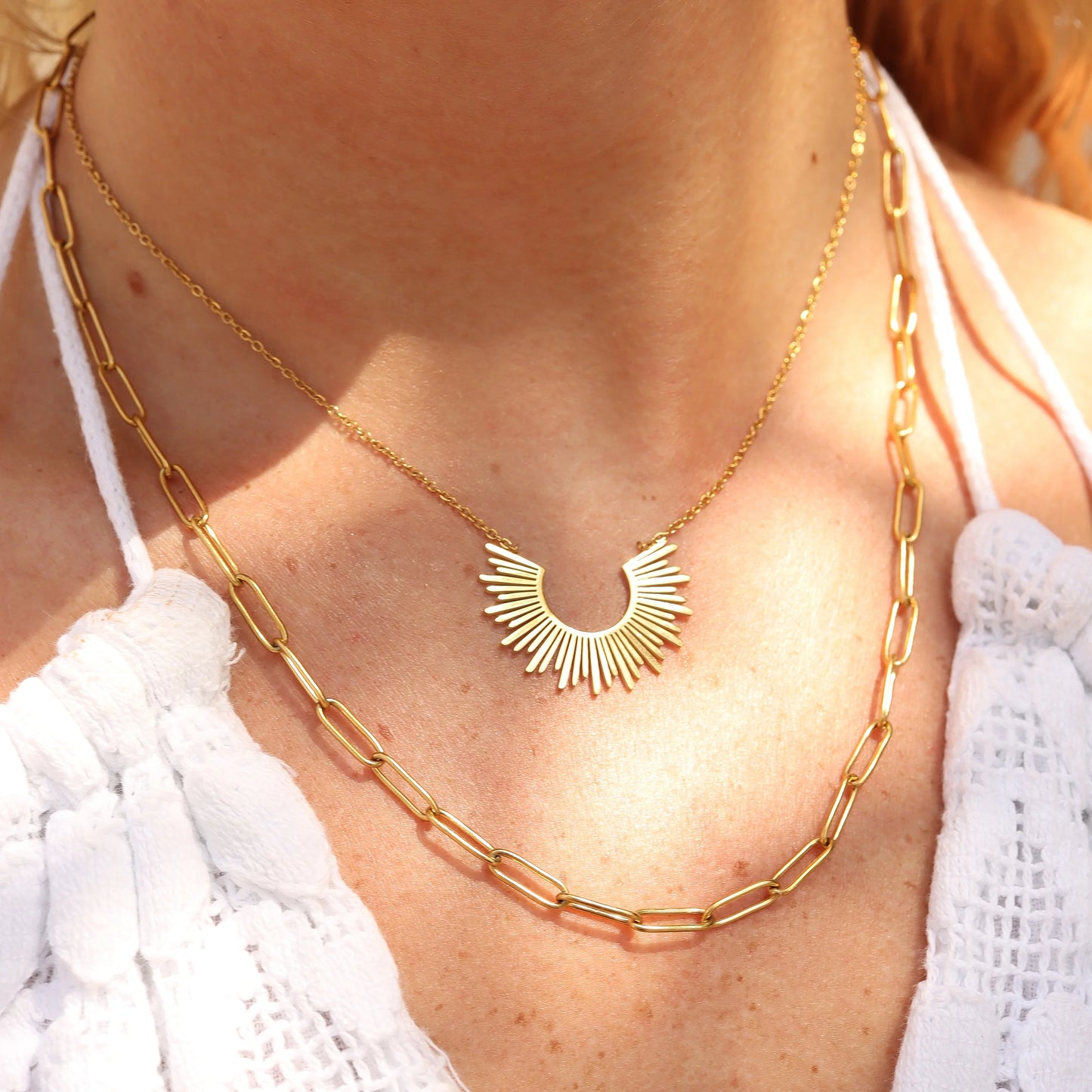 Sunburst Charm & Paperclip Necklace
