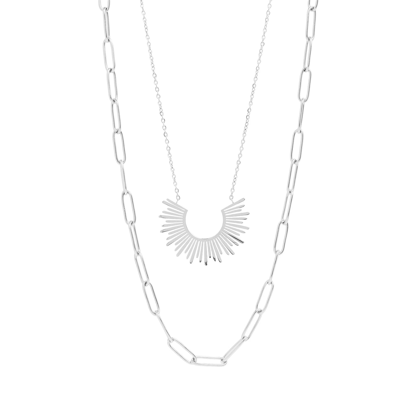 Sunburst Charm & Paperclip Necklace