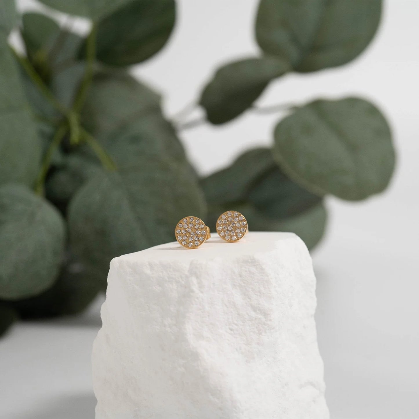 Round Pave Stones Stud Earrings