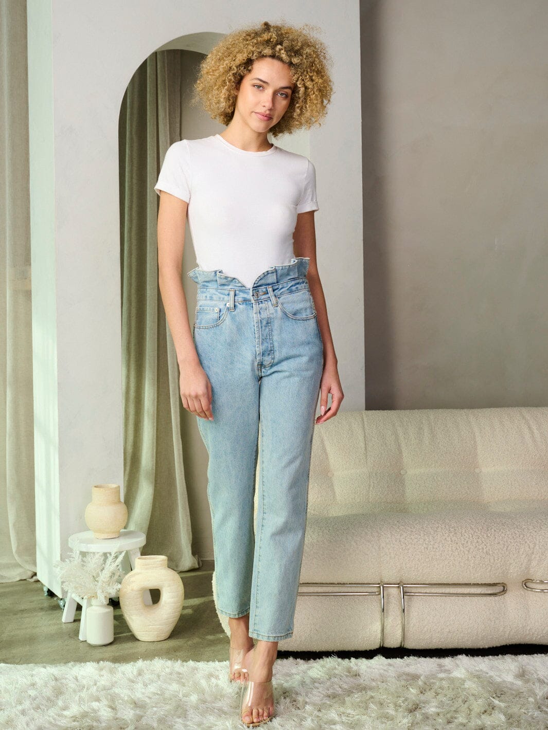 Ruffle High Waist Jeans
