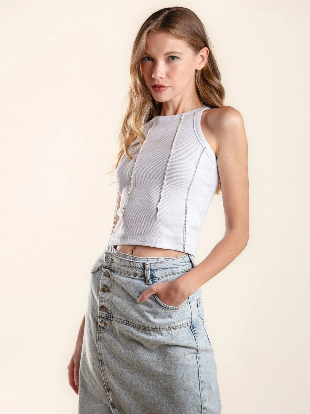 Tassle Rhinestone Crop Top