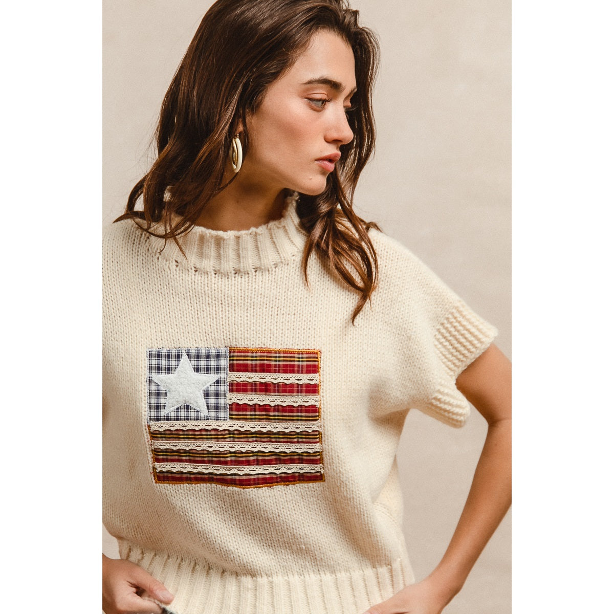 American Flag Patchwork Sweater Top