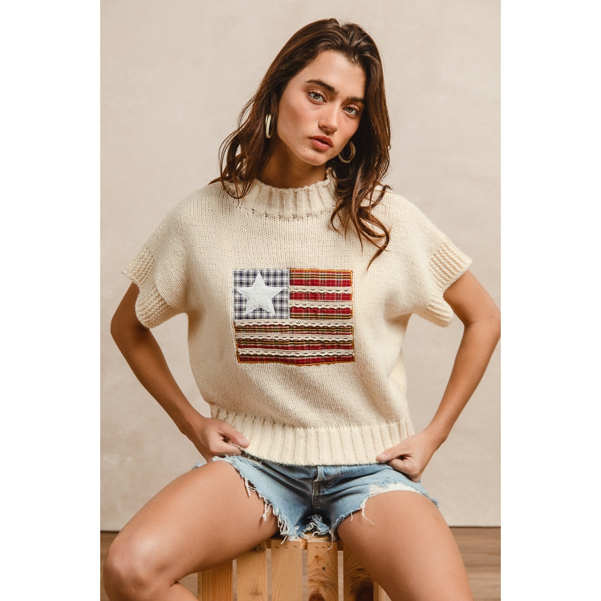 American Flag Patchwork Sweater Top