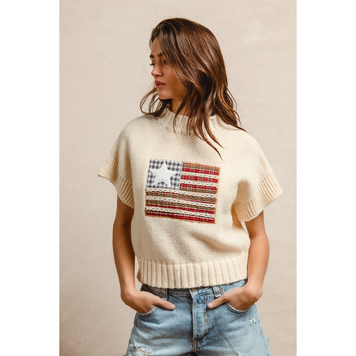 American Flag Patchwork Sweater Top