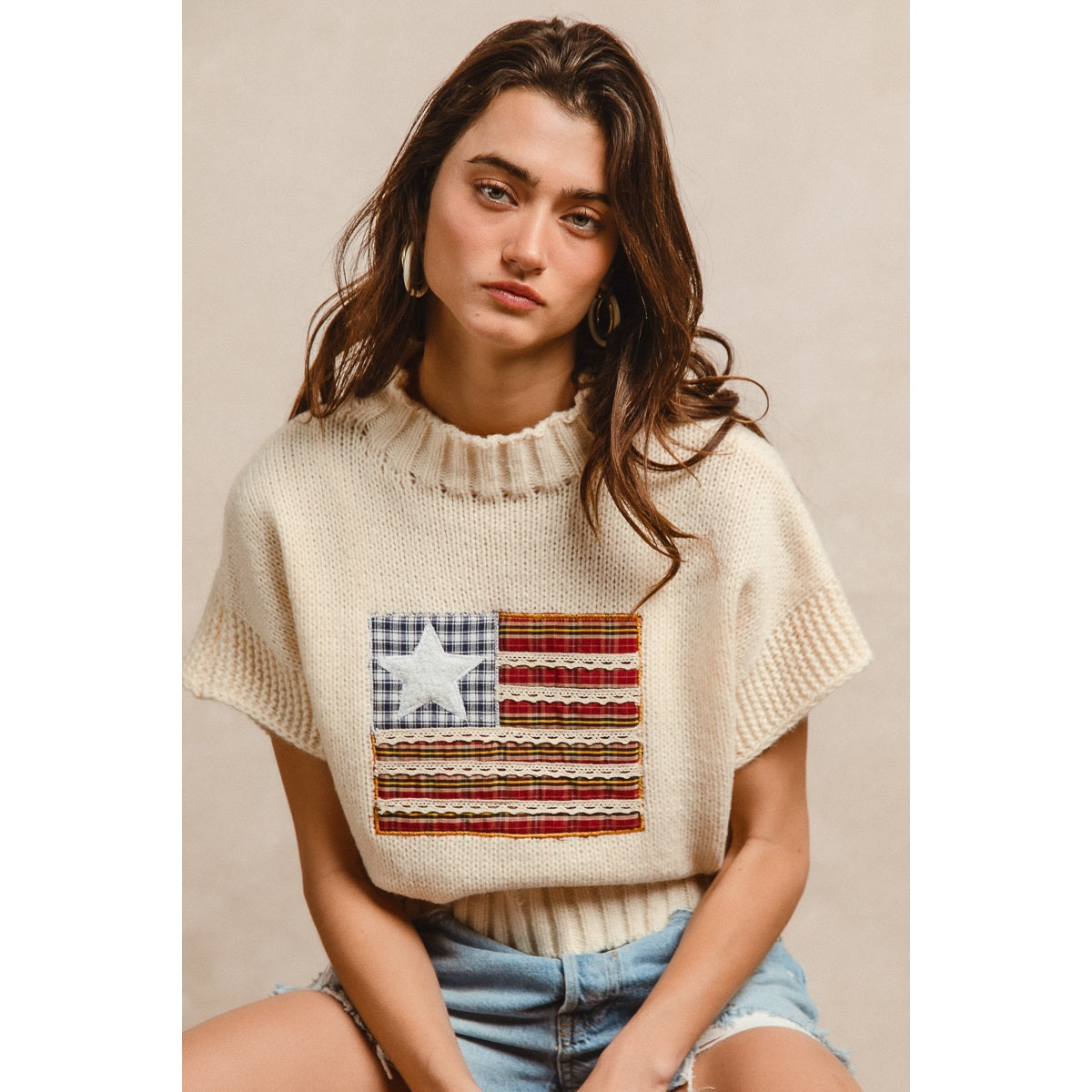 American Flag Patchwork Sweater Top