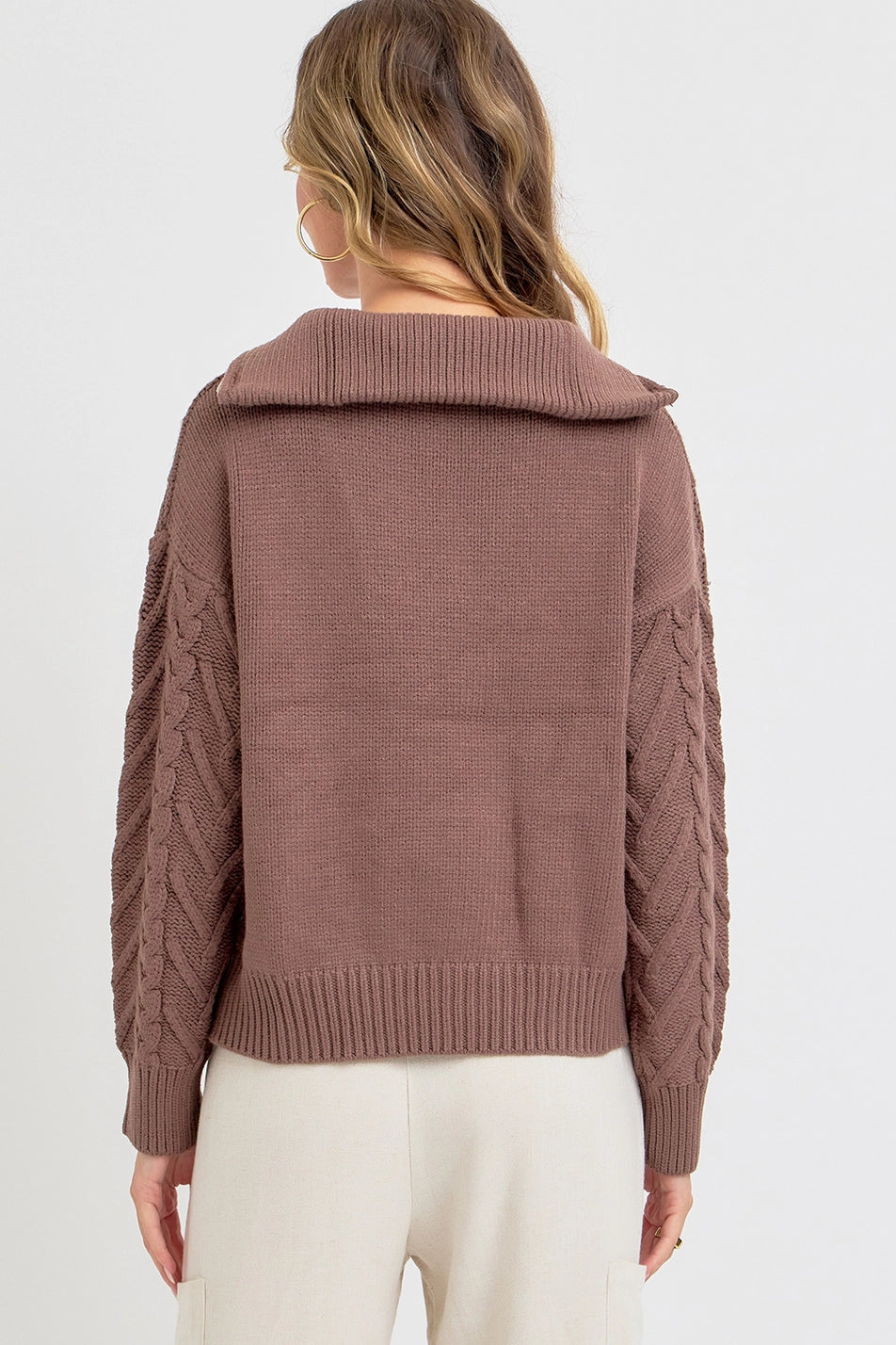 Cable Knit Zipper Sweater Top