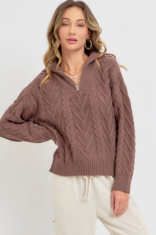 Cable Knit Zipper Sweater Top