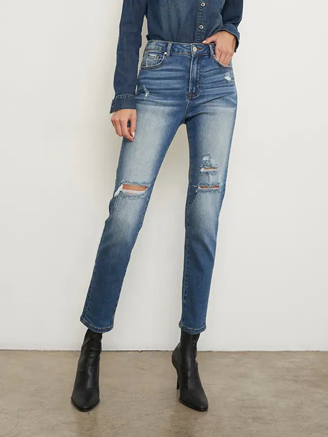 High Rise Ripped Girlfriend Jeans