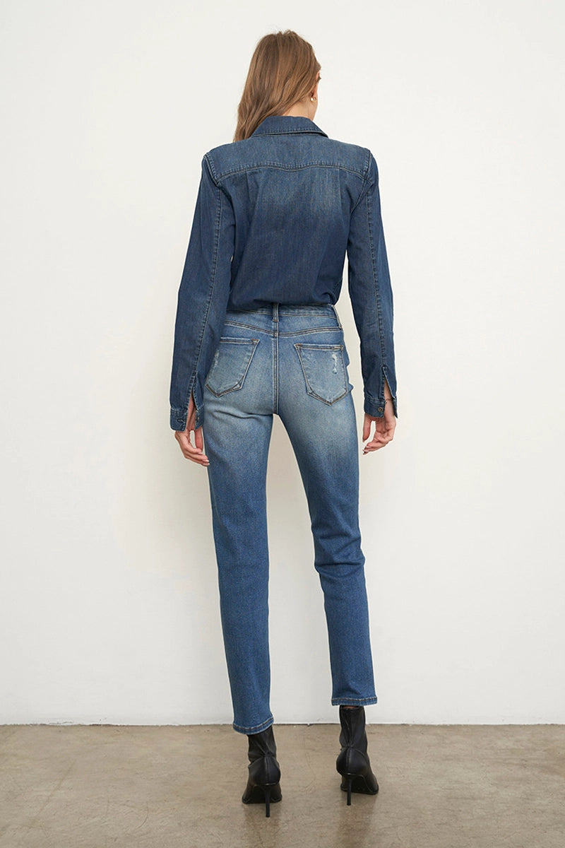High Rise Ripped Girlfriend Jeans