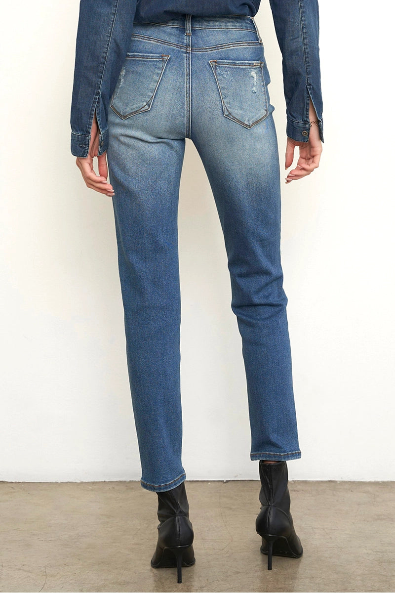 High Rise Ripped Girlfriend Jeans