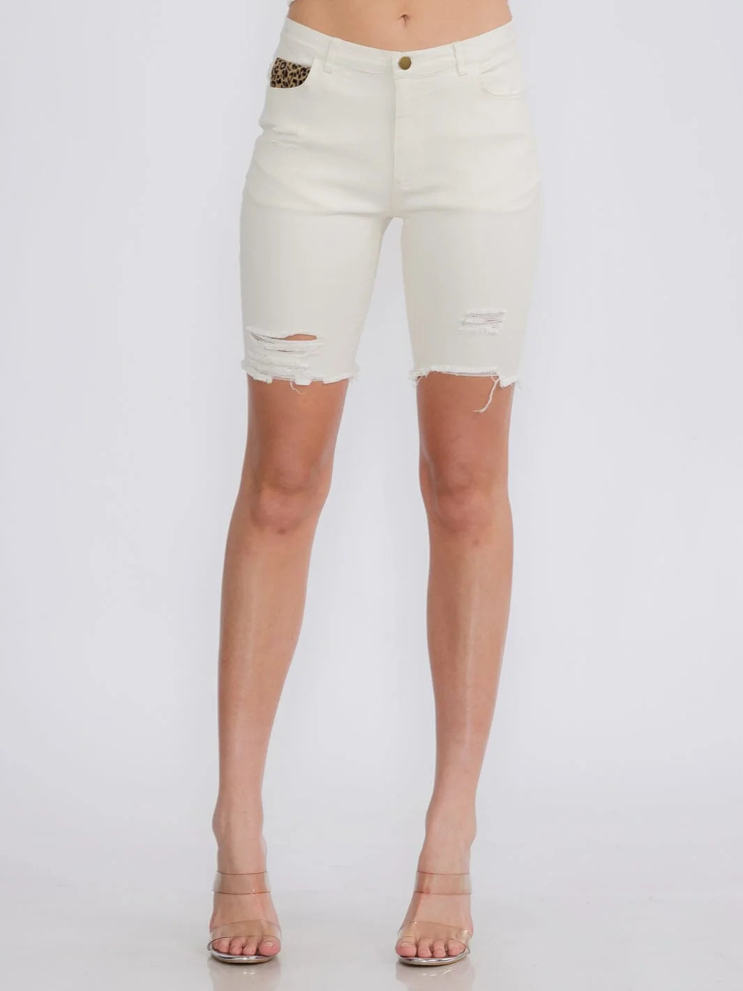 Distressed Stretch Bermuda Shorts