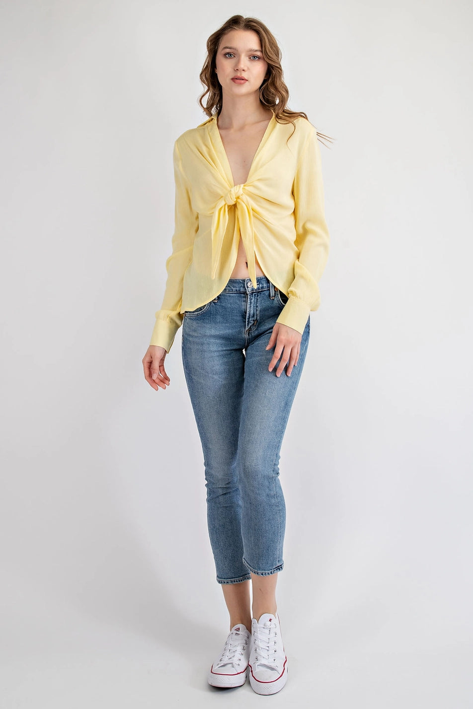 Crepe Tie Front Blouse