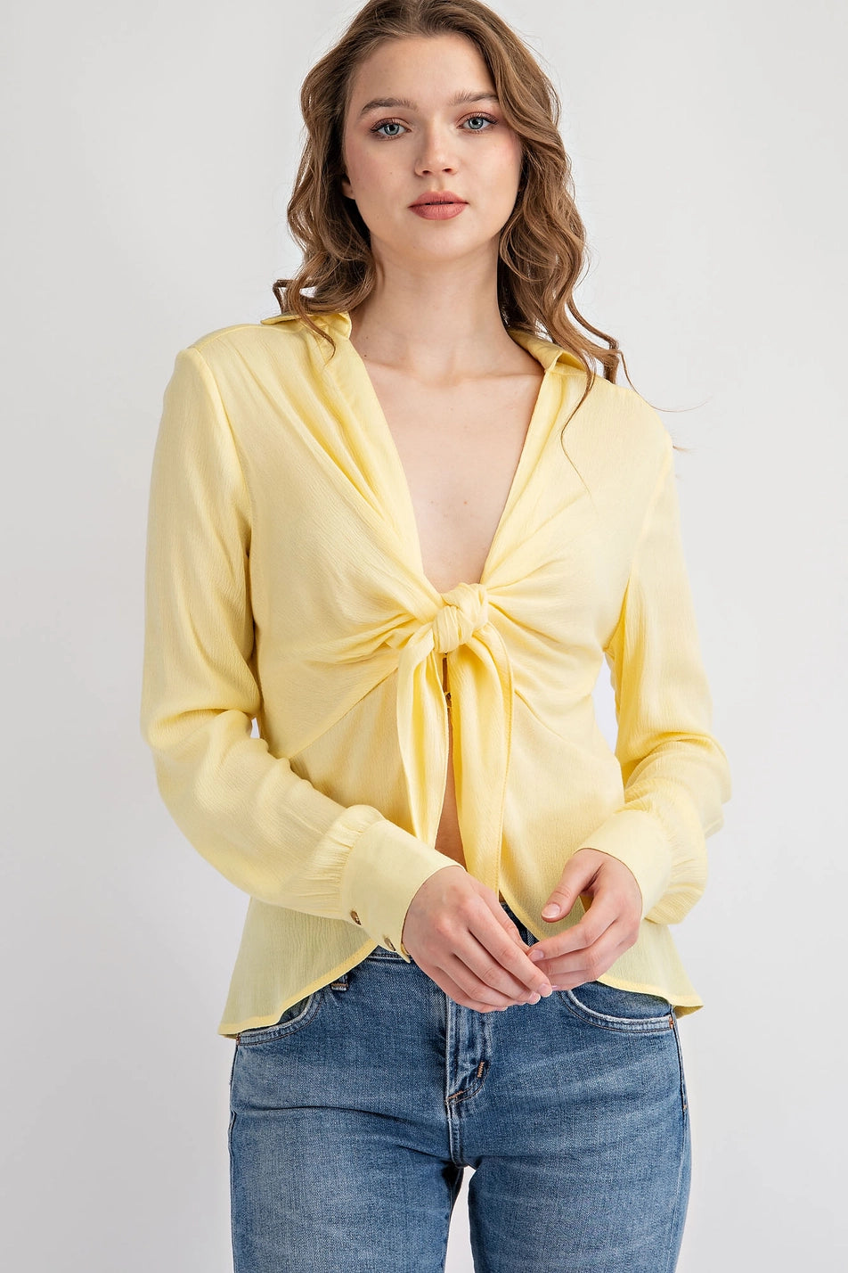 Crepe Tie Front Blouse