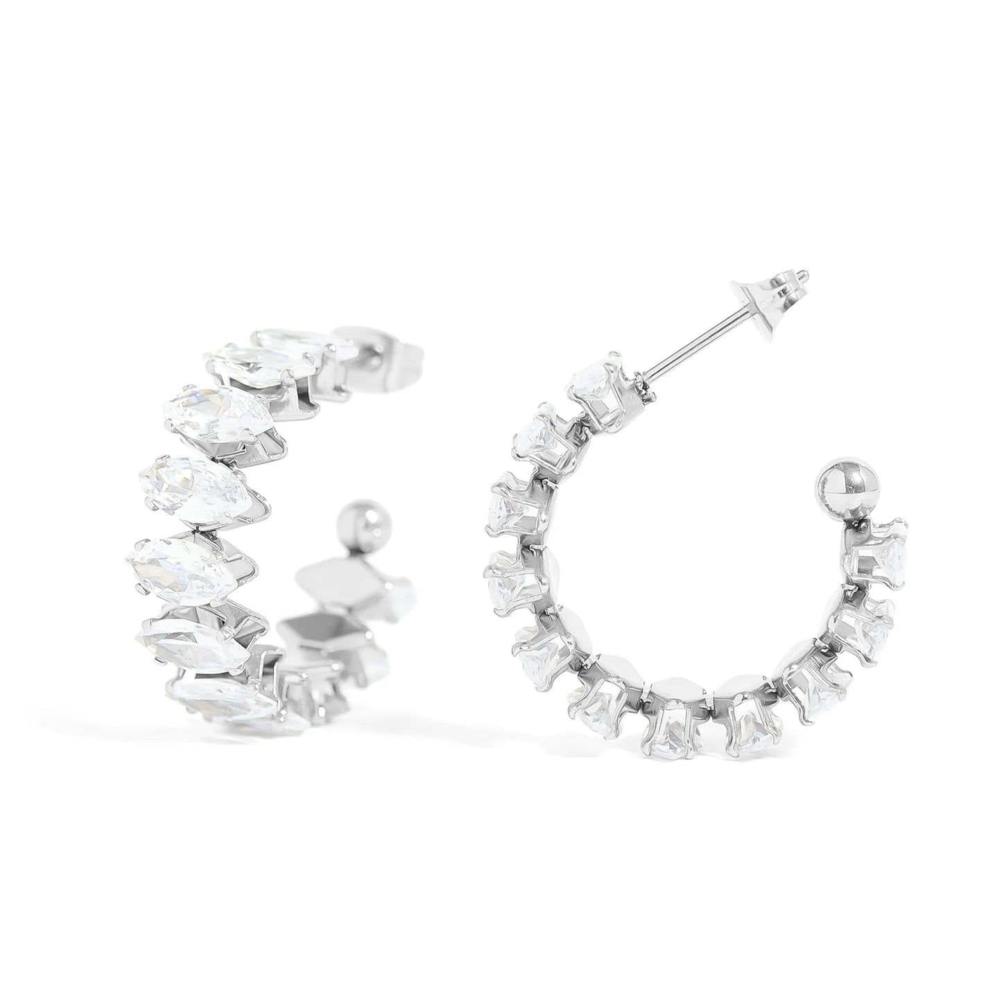Marquis CZ Stone Hoop Earrings