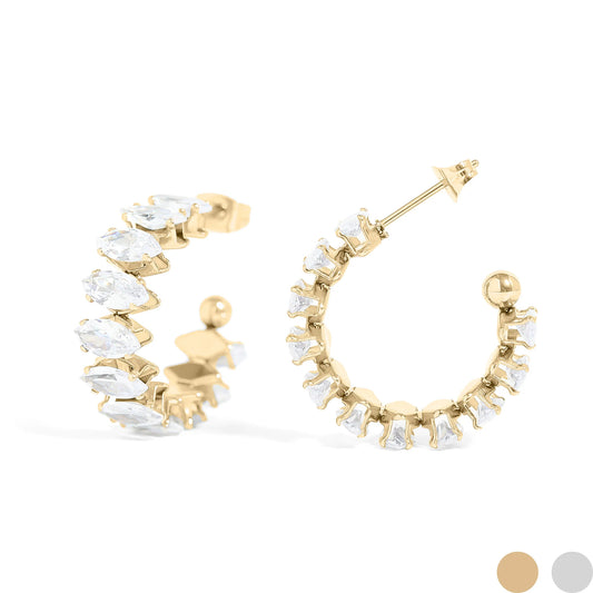 Marquis CZ Stone Hoop Earrings
