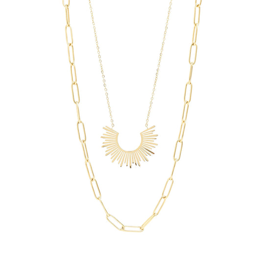 Sunburst Charm & Paperclip Necklace