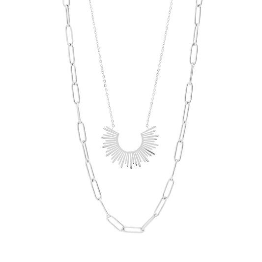 Sunburst Charm & Paperclip Necklace
