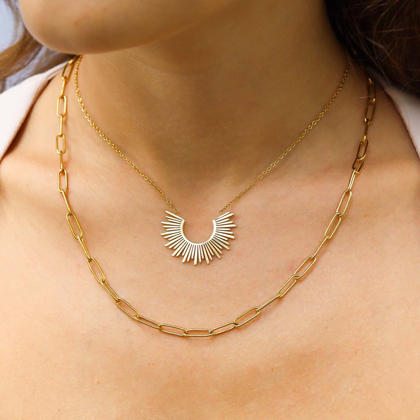 Sunburst Charm & Paperclip Necklace