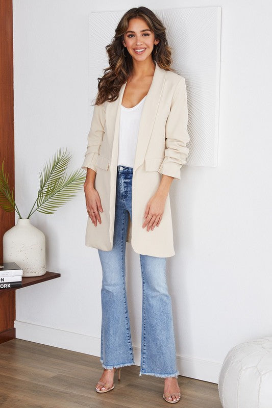 Ruched Sleeve Boyfriend Blazer